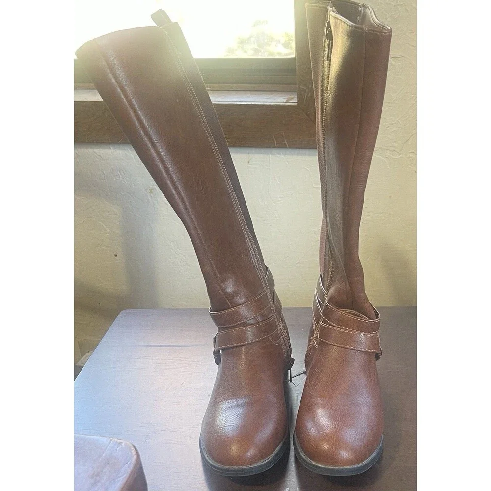 Nautica EVERES Youth Girls Tall Zip Boots Size 2 Cognac Brown New Cute